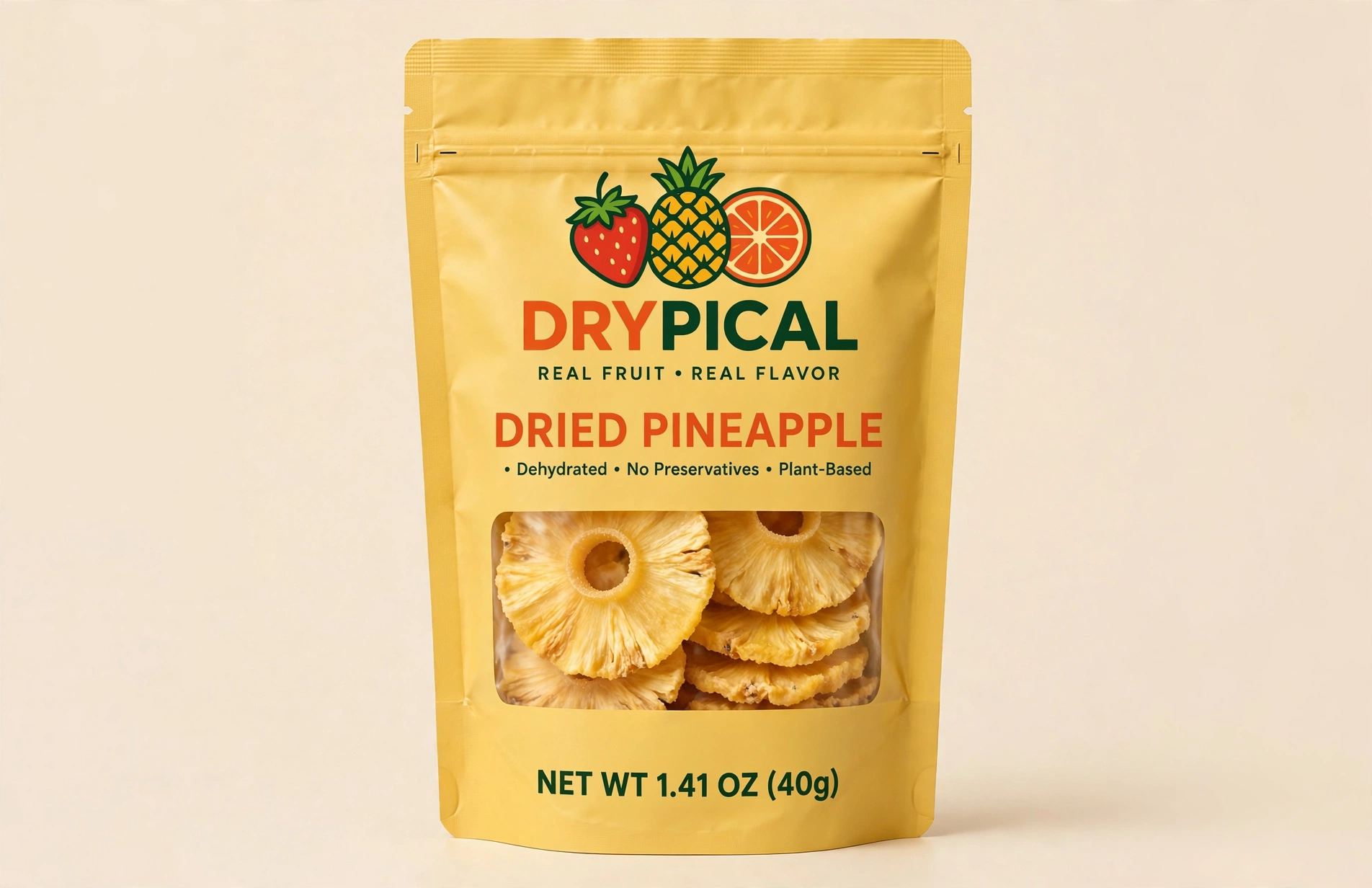 Drypical Dried Pineapple pouch, 1.41 oz (40g)